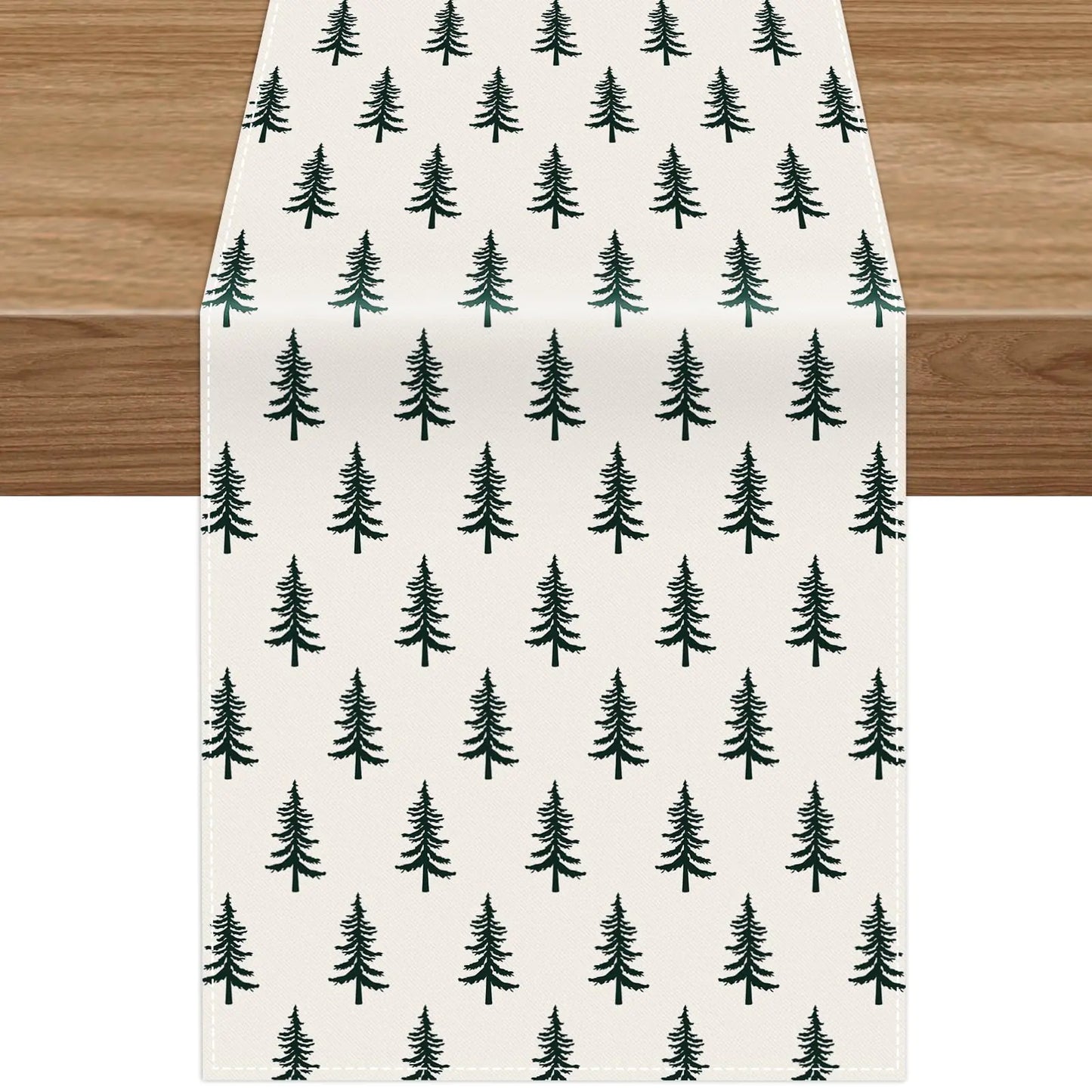 Beige Christmas Tree Table Runner Christmas Winter Holiday Home Party Indoor and Outdoor Kitchen Table Holiday Decoration (14x72 Inch)